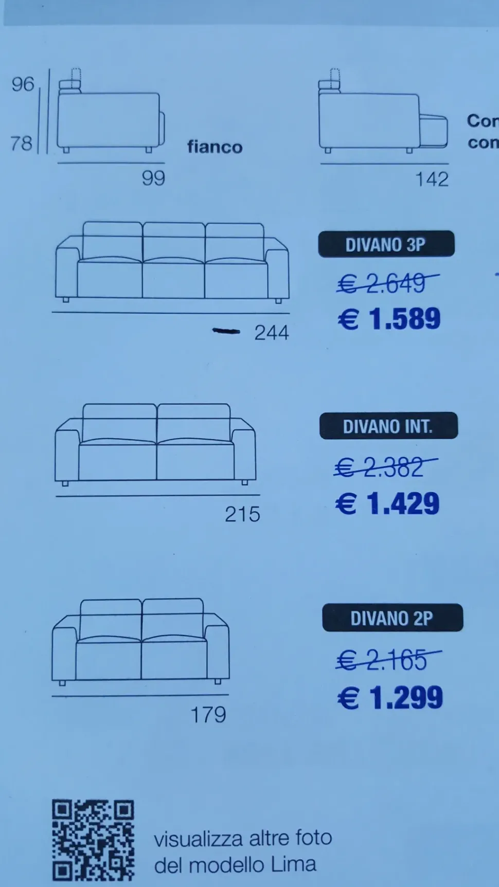 Divano Con penisola Lima Salvetti a 1429€