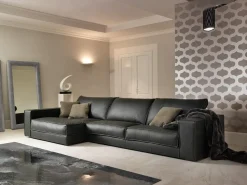 Divano con penisola pelle in misto piuma  Md work a prezzo Outlet