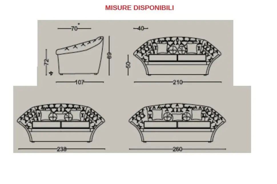 Divano Divano velluto completo di cuscineria vari colori in Tessuto non sfoderabile di Md work scontato 45%
