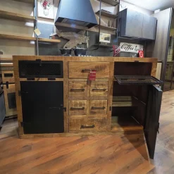 Madia di Outlet etnico in legno Madia industrial  jacpa con casetti legno e ante metallo   a prezzo Outlet