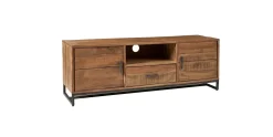 Mobile porta tv Mobile porta tv assemblato etnico in acacia naturale e ferro con 1 cassetto e 2 sportelli di Outlet etnico con uno SCONTO IMPERDIBILE