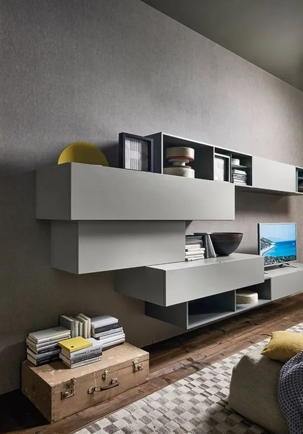 Parete attrezzata in stile design Sangiacomo in laccato opaco Offerta Outlet