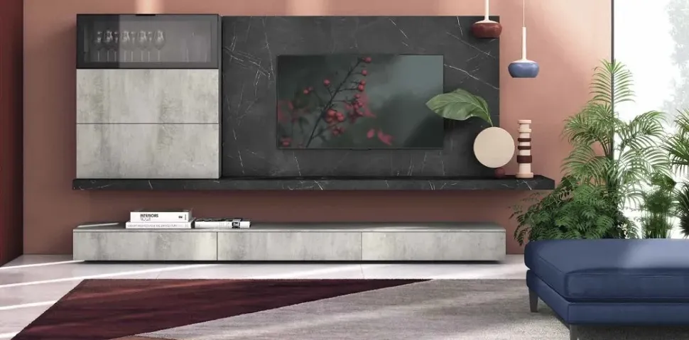 Parete attrezzata Soggiorno industrial minimal cemento Nuovi mondi in stile moderno a prezzo ribassato