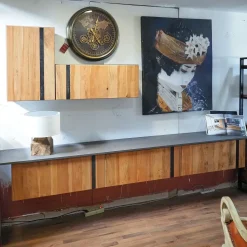 Parete attrezzata Soggiorno industrial legno vintage wave con basi sospese  Outlet etnico in stile design a prezzo ribassato