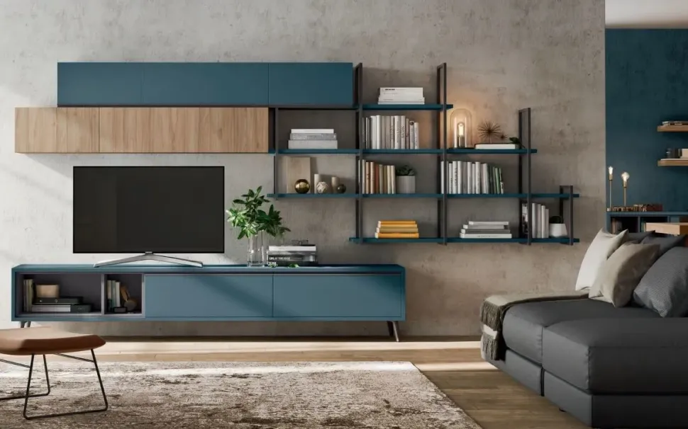 Soggiorno completo modello Soggiono colombini golf in colore rovere e blu opale di Colombini casa a prezzo Outlet