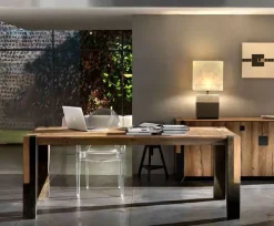 Tavolo in legno rettangolare Rovere vecchio con metallo antico allungabile Md work in offerta outlet