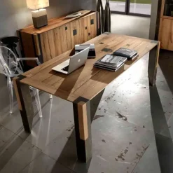 Tavolo in legno rettangolare Rovere vecchio con metallo antico allungabile Md work in offerta outlet