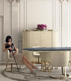 Tavolo in marmo sagomato Piano palissandro struttura nabuk pelle luxury maxi  Md work in offerta outlet