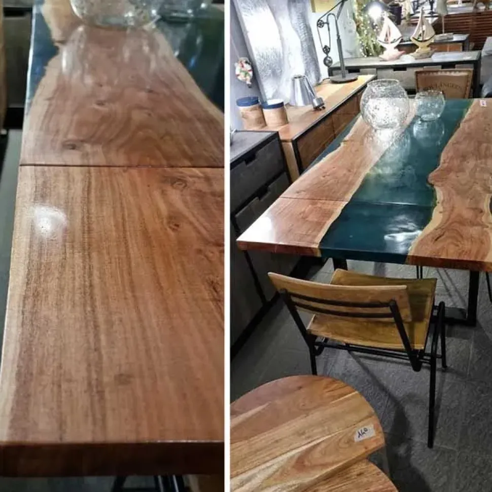 Tavolo Tavolo in legno re resina industrial Outlet etnico a prezzo scontato